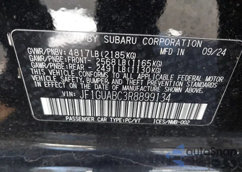 2024 Subaru Impreza Base 5-Door из США, поврежденный, VIN JF1GUABC3R8899134